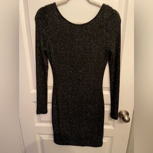 Lulus Gift of Love Black and Silver Backless Long Sleeve Bodycon Dress. Size M